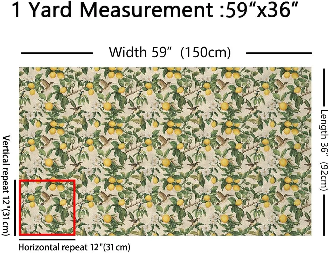 Erosebridal Sparrow Fabric by The Yard Lemon Branches Waterproof Outdoor Decor Flowers Botanical Retro Green Yellow White Upholstery Decor DIY Decor for Quilting Sewing 1 Yard
