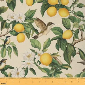Erosebridal Sparrow Fabric by The Yard Lemon Branches Waterproof Outdoor Decor Flowers Botanical Retro Green Yellow White Upholstery Decor DIY Decor for Quilting Sewing 1 Yard
