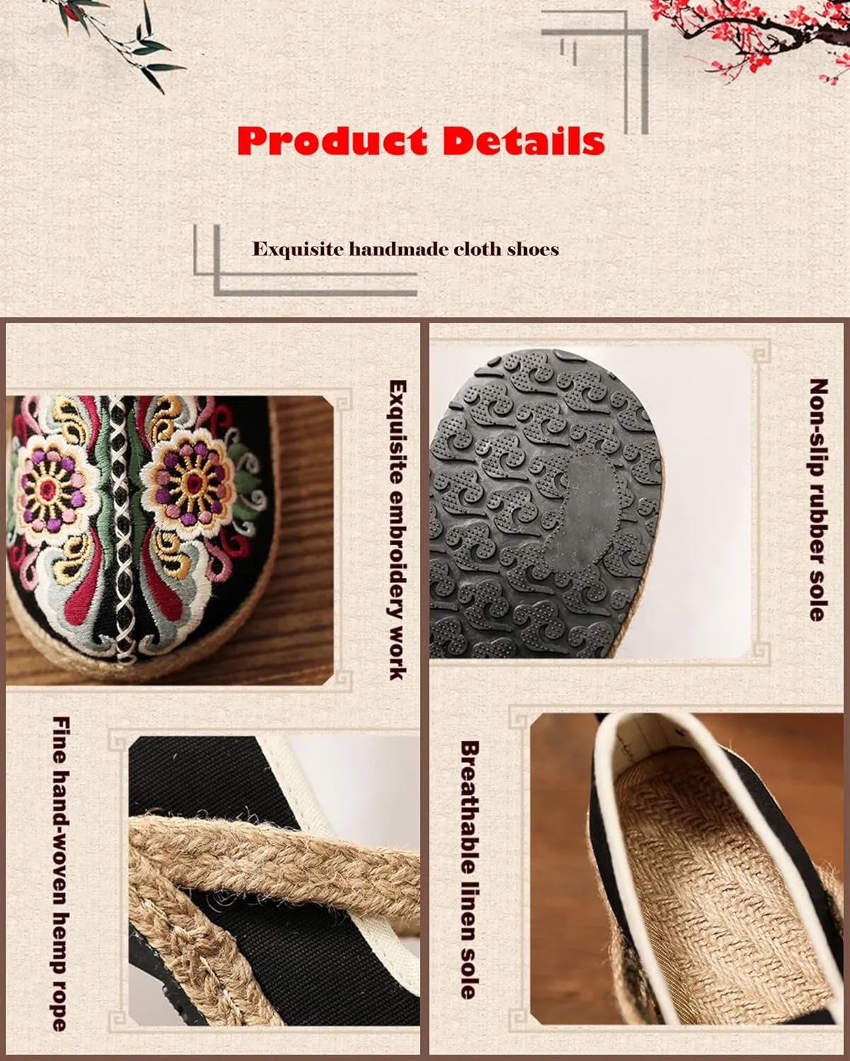 Espadrilles for Women Flats Canvas Loafers & Slip-ons Ethnic Style Embroidered Shoes Casual Comfort House Shoes