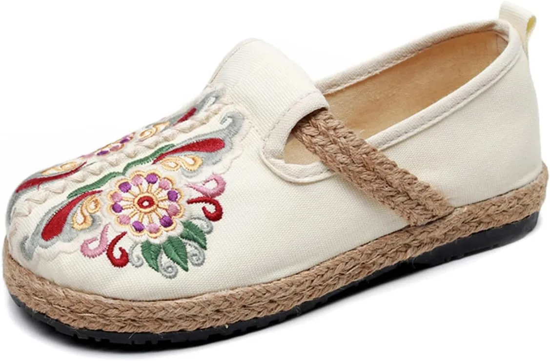 Espadrilles for Women Flats Canvas Loafers & Slip-ons Ethnic Style Embroidered Shoes Casual Comfort House Shoes