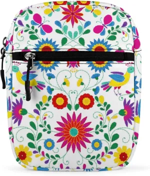 Ethnic Flowers Pattern Mini Messenger Bag Small Satchel Colorful Embroidery Crossbody Bag Cross Body Shoulder Bag With Adjustable Straps