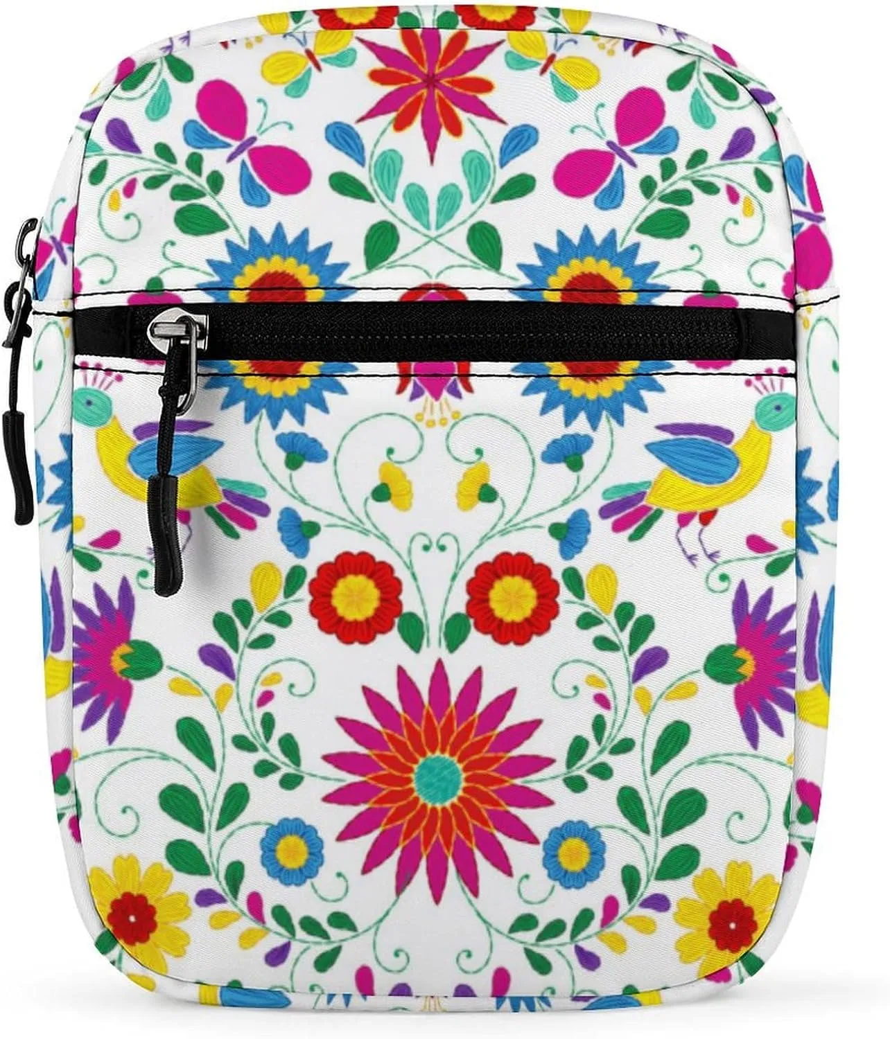 Ethnic Flowers Pattern Mini Messenger Bag Small Satchel Colorful Embroidery Crossbody Bag Cross Body Shoulder Bag With Adjustable Straps