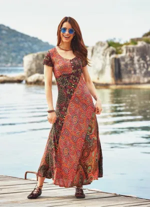 ETHNIC PATTERNED PATCHWORK MAXI DRESS