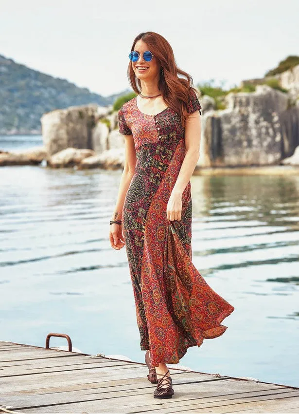 ETHNIC PATTERNED PATCHWORK MAXI DRESS