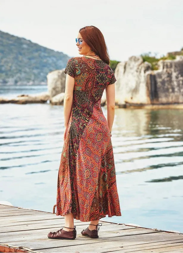 ETHNIC PATTERNED PATCHWORK MAXI DRESS