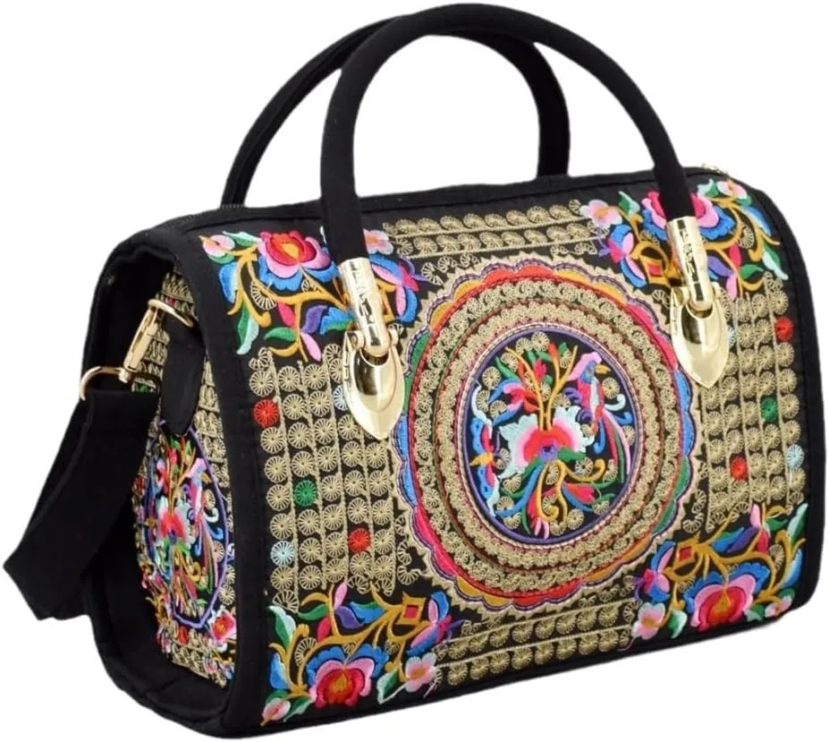 Ethnic style vintage embroidered handbag canvas embroidered shoulder crossbody pillow bag travel bag travel bag