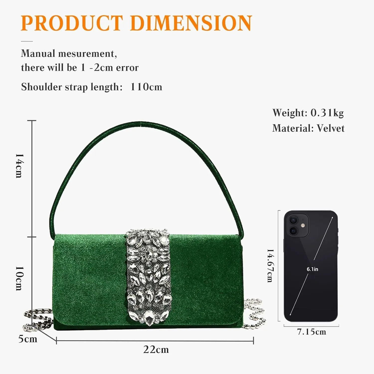 Evening Bag for Women Rhinestone Clutch Bag Sparkly Crystal Handbag Bridal Wedding Purse Glitter Shoulder Bag