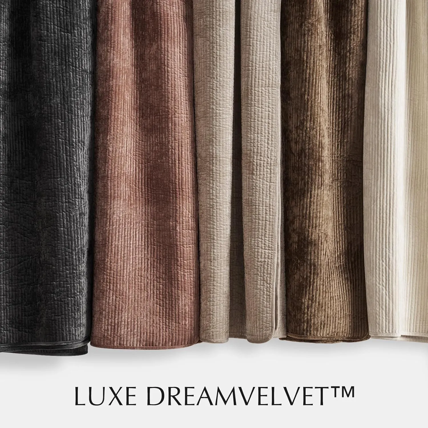 EVERGRACE Velvet Quilt Set Queen Size, Luxurious Soft Bedding Sets, Lightweight Velvet Comforter for All Season, Striped Channel Bedspread Coverlet with 2 Shams, Terracotta Clay