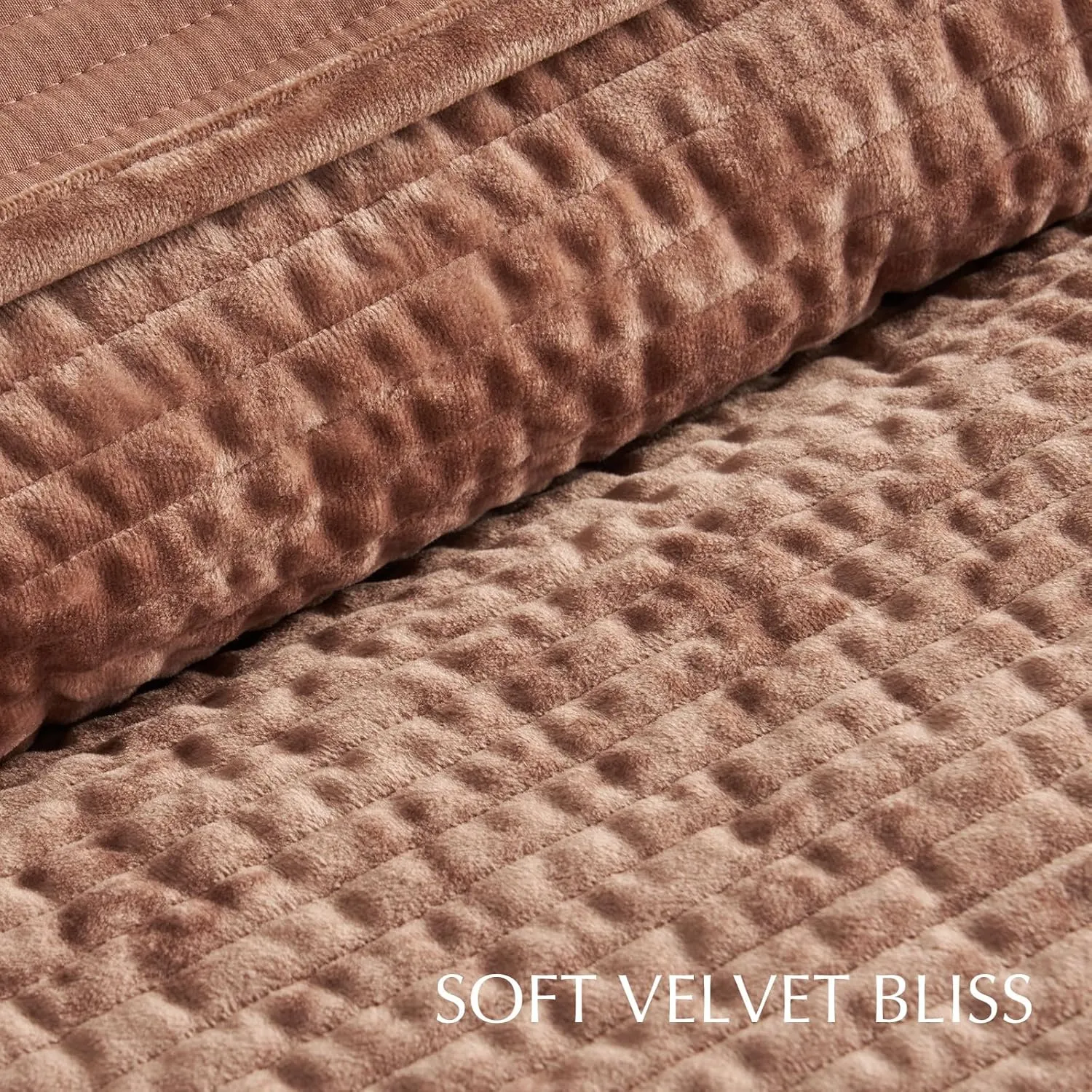 EVERGRACE Velvet Quilt Set Queen Size, Luxurious Soft Bedding Sets, Lightweight Velvet Comforter for All Season, Striped Channel Bedspread Coverlet with 2 Shams, Terracotta Clay