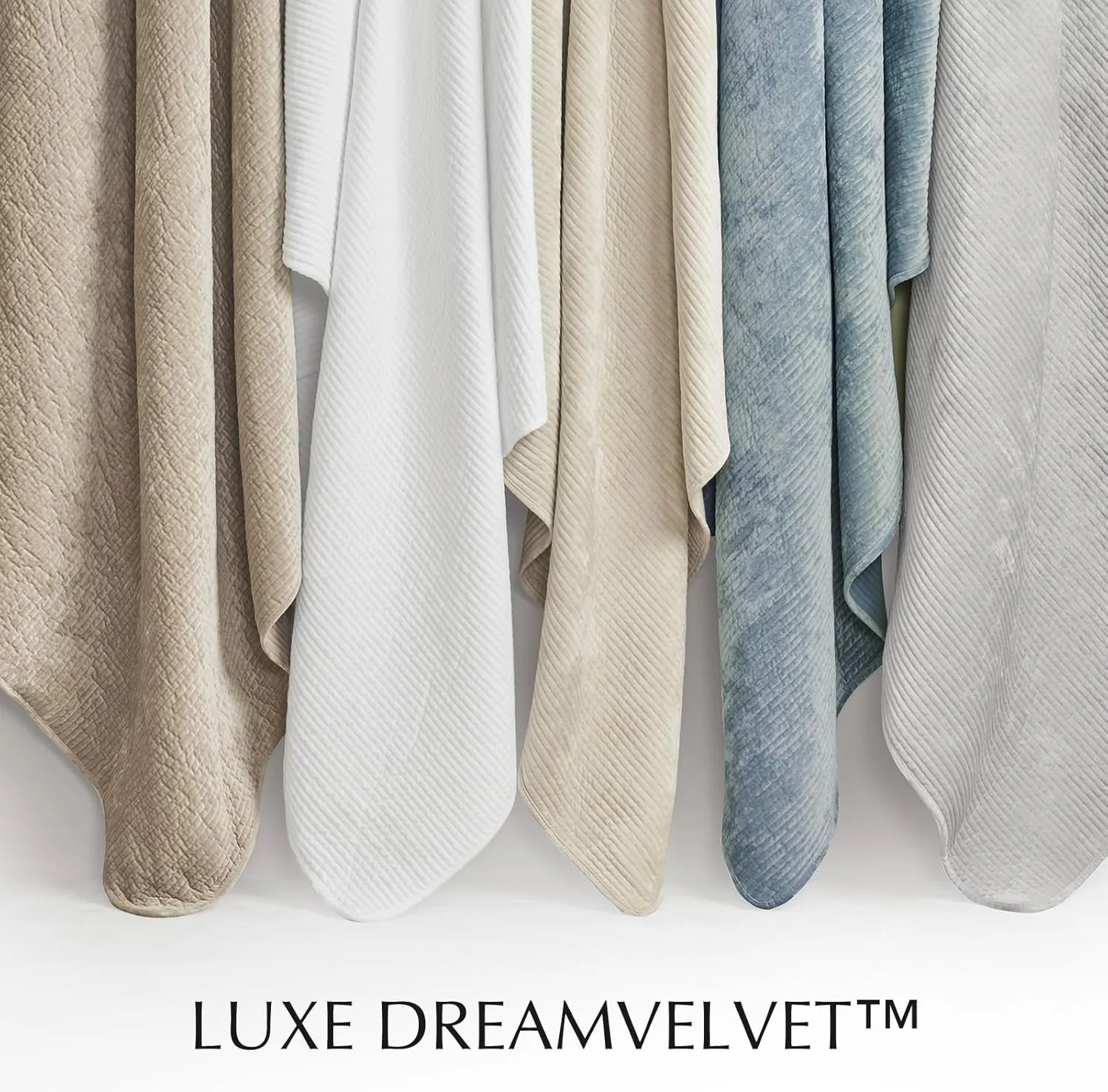EVERGRACE Velvet Quilt Set Queen Size, Luxurious Soft Quilted Bedding Sets, Lightweight Velvet Comforter for All Season, Striped Channel Bedspread Coverlet with 2 Shams, Bright White