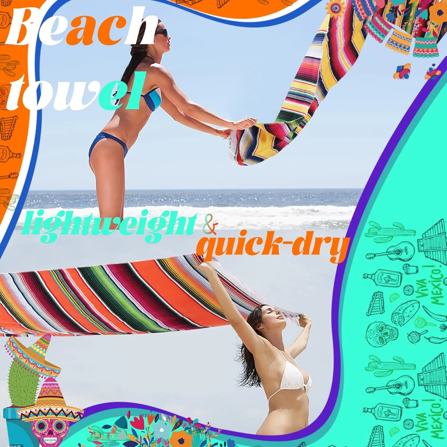 Extra Large Beach Towel Serape Mexican Turkish Picnic Outdoor Camping Blanket XL Big Giant Huge Long Jumbo Wide for 2 Persons Oversized Sand Free Clearance Sandproof Sandless Lightweight Cloud