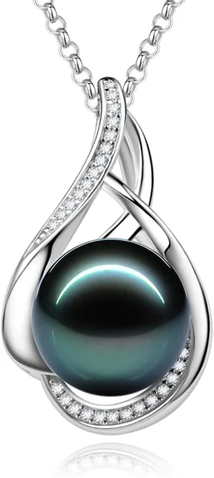 FANCIME Gift for Women Wife Natural Tahitian Pearl Necklace Sterling Silver Mysterious Ocean Treasure 10-12MM Black Pearl Luxury Jewelry Gift for Women, Mother, Wife, 16" 2" Adjustable