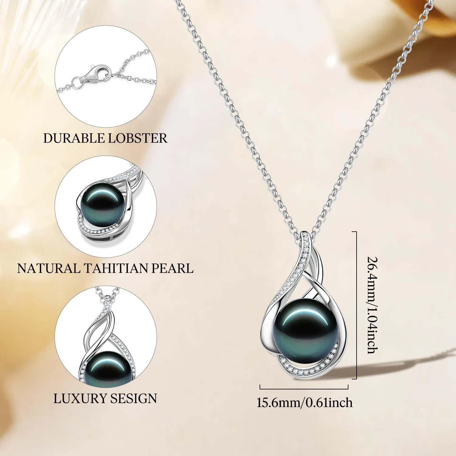 FANCIME Gift for Women Wife Natural Tahitian Pearl Necklace Sterling Silver Mysterious Ocean Treasure 10-12MM Black Pearl Luxury Jewelry Gift for Women, Mother, Wife, 16" 2" Adjustable