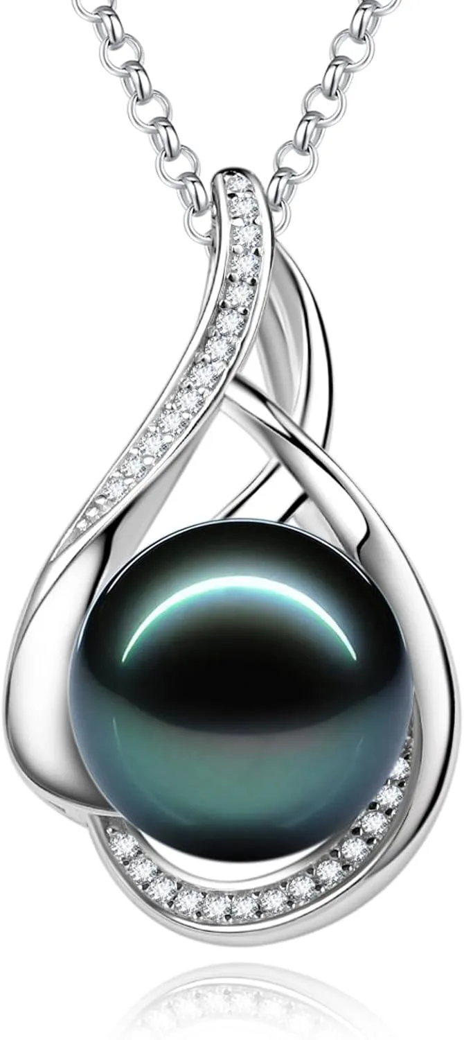 FANCIME Gift for Women Wife Natural Tahitian Pearl Necklace Sterling Silver Mysterious Ocean Treasure 10-12MM Black Pearl Luxury Jewelry Gift for Women, Mother, Wife, 16" 2" Adjustable