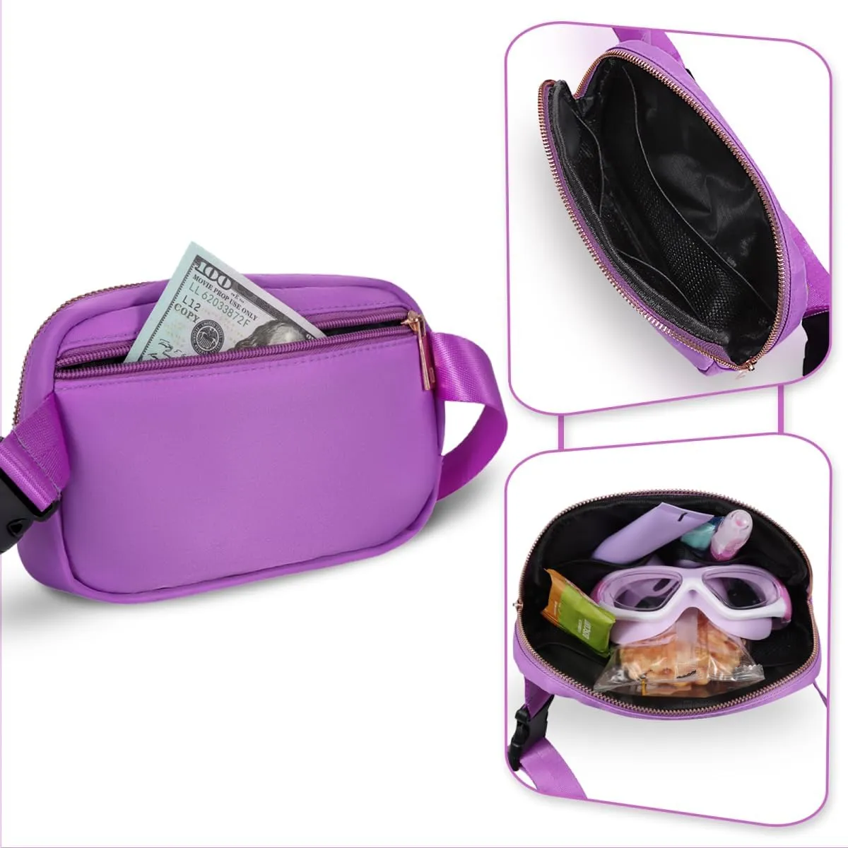 Fanny Pack for Girls Purple Kid Crossbody Bag Chenille N Letter Preppy Belt Bag, Christmas Birthday Easter Gifts for Teen Daughter Sister, Personalized Nylon Purse for 4 5 6 7 8 9 10 Year Old Girls