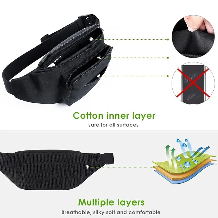 Fanny Pack for Men Women,Crossbody Waist Bag Pack,Belt Bag for Travel Walking Running Hiking Cycling,Easy Carry Any Phone,Wallet, Black, One Size