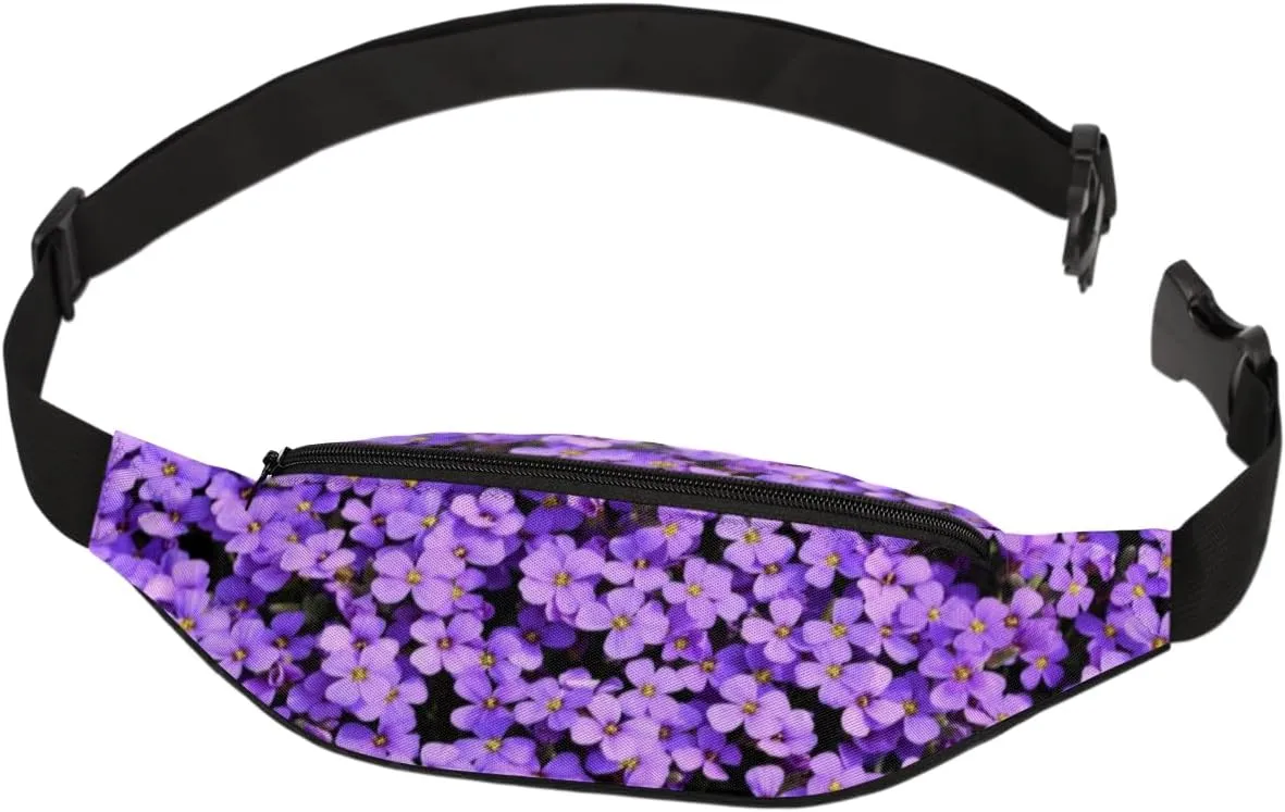 Fanny Pack for Women Men Purple Flower Bushes Waist Pack Crossbody Bag with Adjustable Straps for Hiking Running Walking Travel Cycling