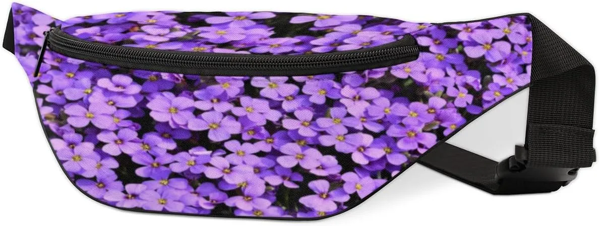 Fanny Pack for Women Men Purple Flower Bushes Waist Pack Crossbody Bag with Adjustable Straps for Hiking Running Walking Travel Cycling