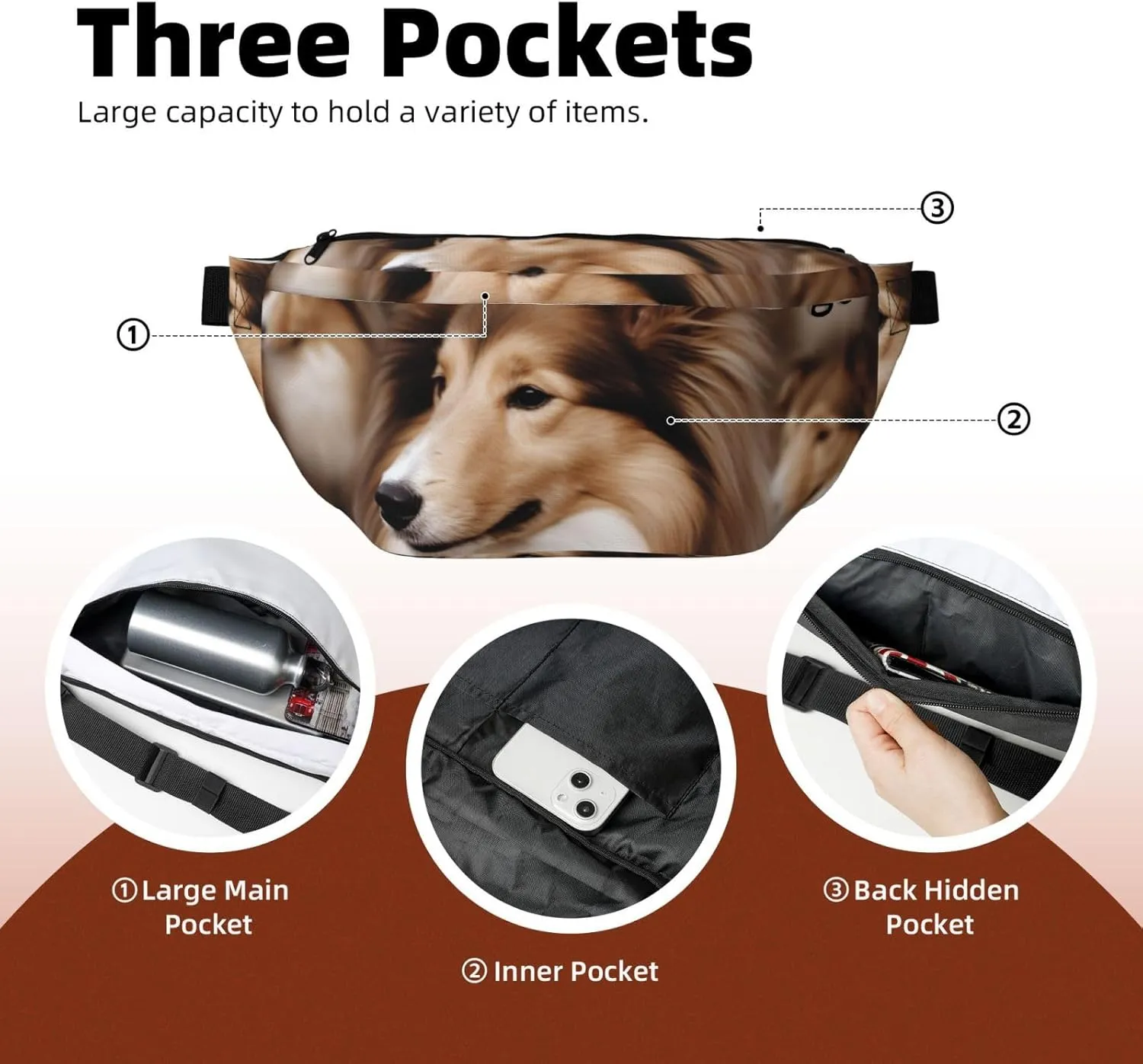 Fanny Pack for Women Men Waist Bag Waterproof Shelties Dog Belt Bag with Adjustable Strap