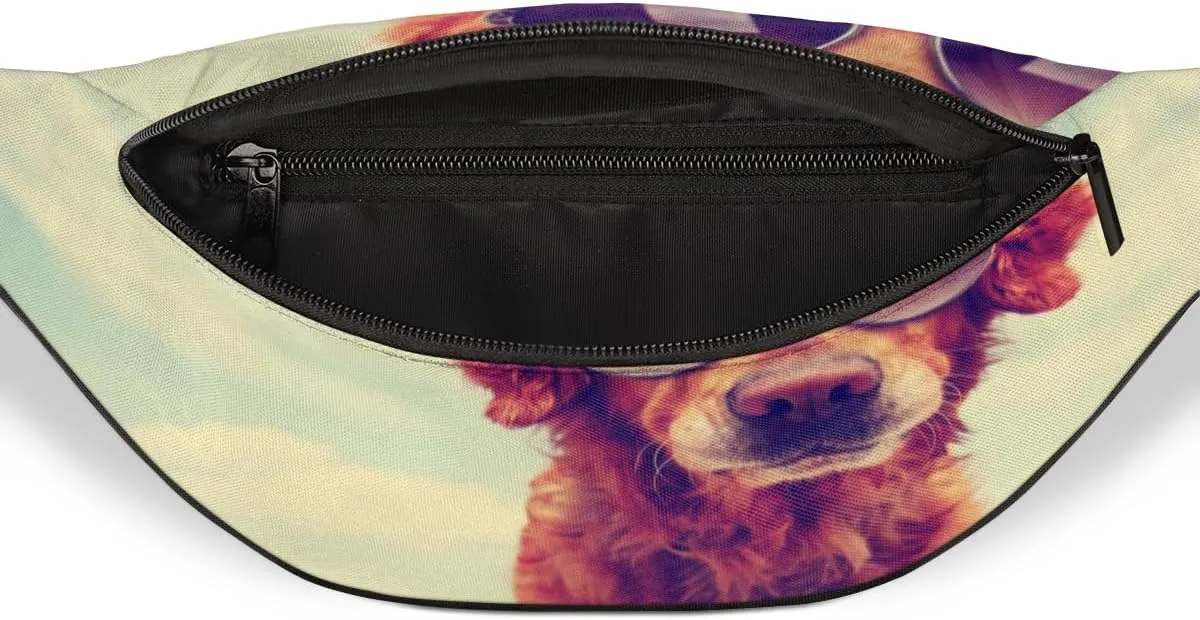 Fanny Pack for Women Men Waist Pack Animal Dog with Sunglasses Crossbody Bag with Adjustable Straps for Hiking Running Walking Travel Cycling