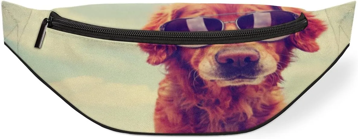 Fanny Pack for Women Men Waist Pack Animal Dog with Sunglasses Crossbody Bag with Adjustable Straps for Hiking Running Walking Travel Cycling