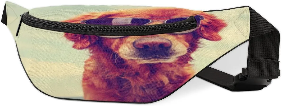 Fanny Pack for Women Men Waist Pack Animal Dog with Sunglasses Crossbody Bag with Adjustable Straps for Hiking Running Walking Travel Cycling