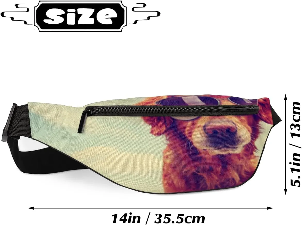 Fanny Pack for Women Men Waist Pack Animal Dog with Sunglasses Crossbody Bag with Adjustable Straps for Hiking Running Walking Travel Cycling