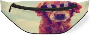Fanny Pack for Women Men Waist Pack Animal Dog with Sunglasses Crossbody Bag with Adjustable Straps for Hiking Running Walking Travel Cycling