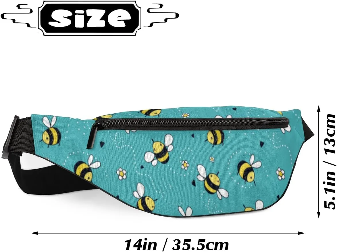Fanny Pack for Women Men Waist Pack Cartoon Bee Flowers Crossbody Bag with Adjustable Straps for Hiking Running Walking Travel Cycling