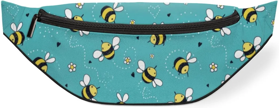 Fanny Pack for Women Men Waist Pack Cartoon Bee Flowers Crossbody Bag with Adjustable Straps for Hiking Running Walking Travel Cycling