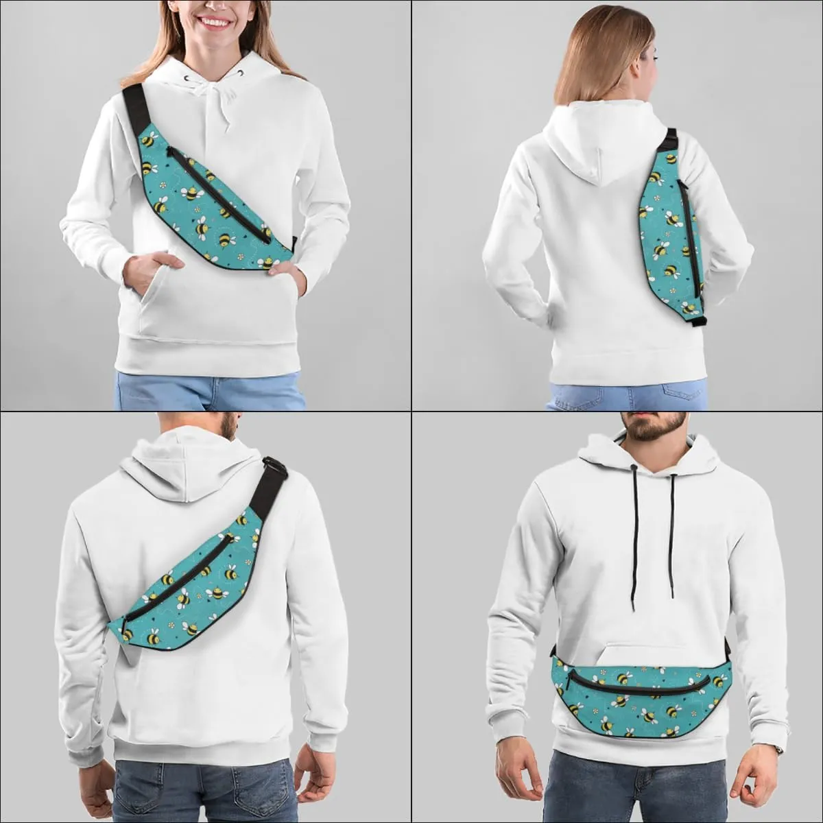 Fanny Pack for Women Men Waist Pack Cartoon Bee Flowers Crossbody Bag with Adjustable Straps for Hiking Running Walking Travel Cycling