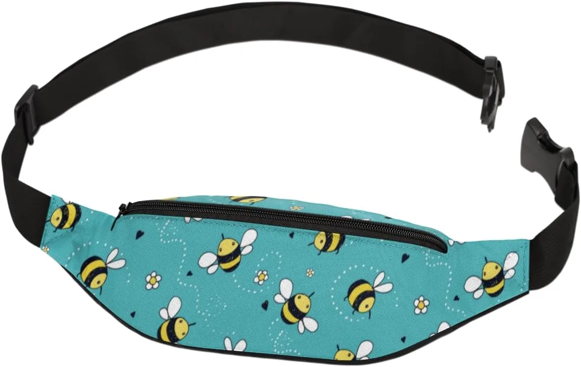 Fanny Pack for Women Men Waist Pack Cartoon Bee Flowers Crossbody Bag with Adjustable Straps for Hiking Running Walking Travel Cycling