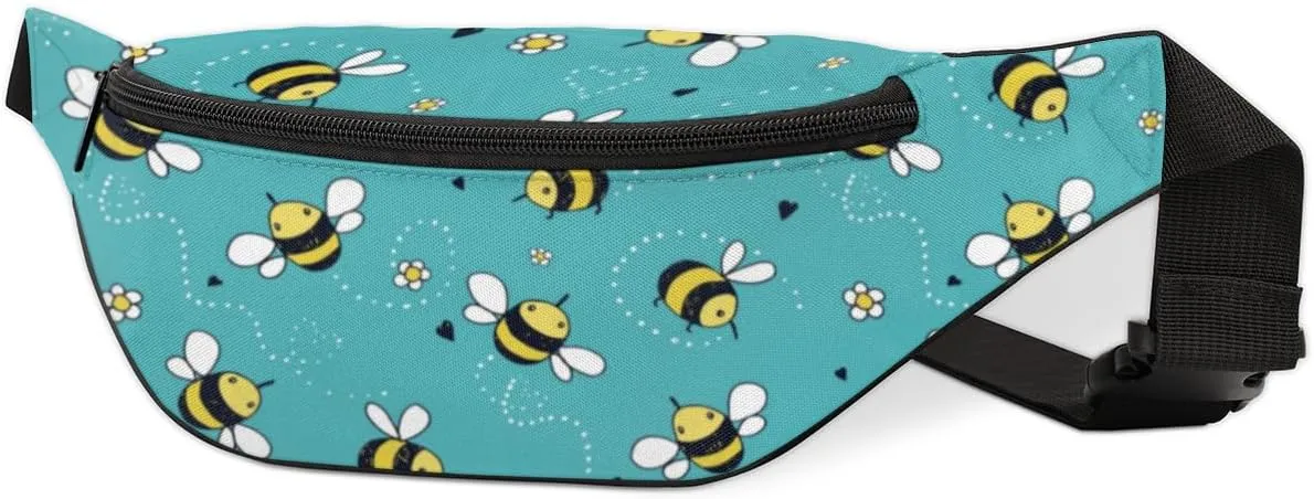 Fanny Pack for Women Men Waist Pack Cartoon Bee Flowers Crossbody Bag with Adjustable Straps for Hiking Running Walking Travel Cycling