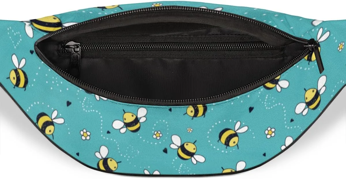 Fanny Pack for Women Men Waist Pack Cartoon Bee Flowers Crossbody Bag with Adjustable Straps for Hiking Running Walking Travel Cycling
