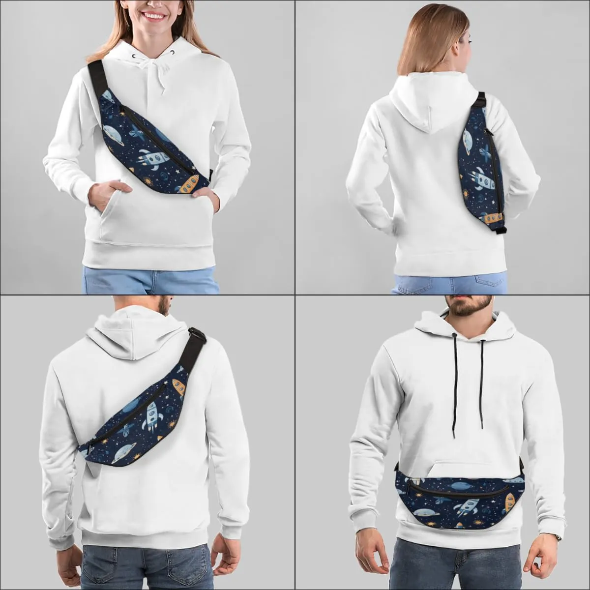 Fanny Pack for Women Men Waist Pack Cartoon Rockets Planet Crossbody Bag with Adjustable Straps for Hiking Running Walking Travel Cycling