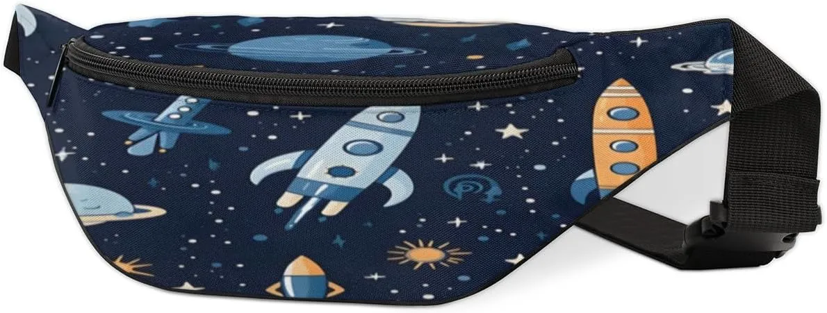 Fanny Pack for Women Men Waist Pack Cartoon Rockets Planet Crossbody Bag with Adjustable Straps for Hiking Running Walking Travel Cycling