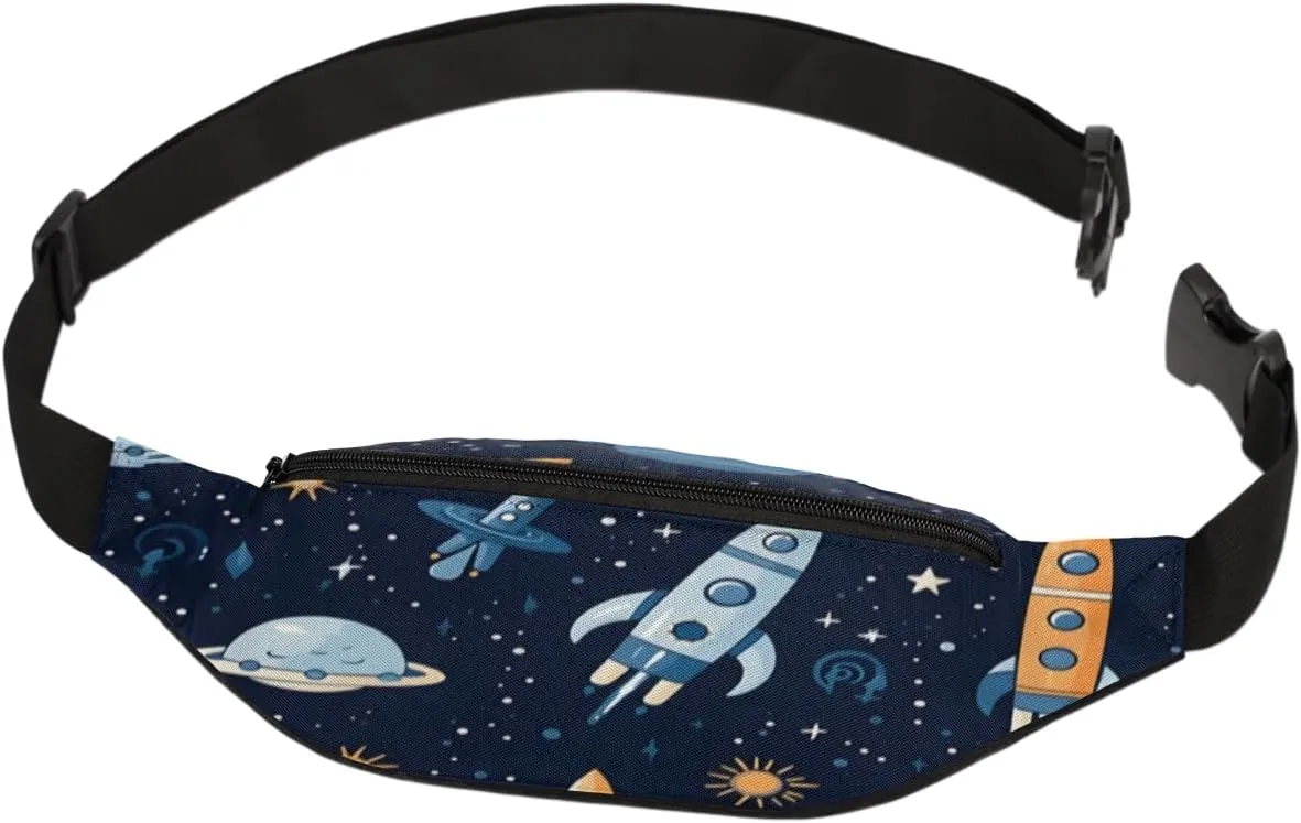 Fanny Pack for Women Men Waist Pack Cartoon Rockets Planet Crossbody Bag with Adjustable Straps for Hiking Running Walking Travel Cycling