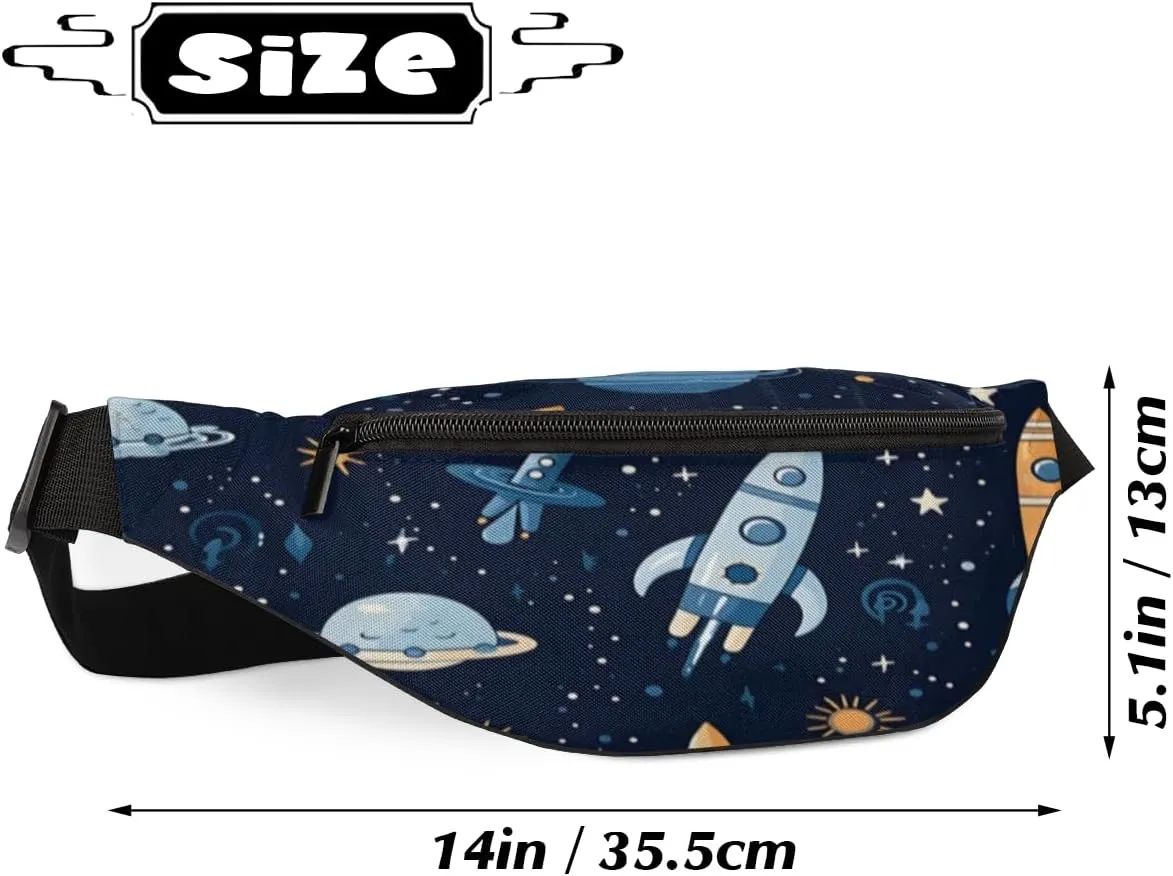 Fanny Pack for Women Men Waist Pack Cartoon Rockets Planet Crossbody Bag with Adjustable Straps for Hiking Running Walking Travel Cycling
