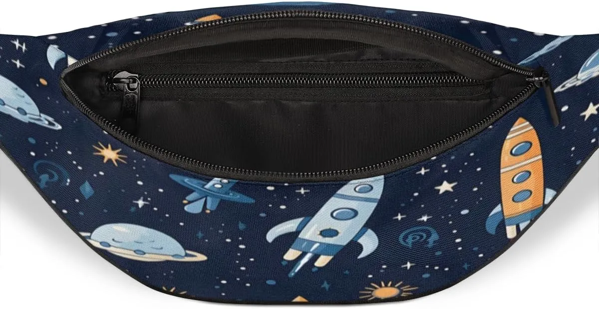 Fanny Pack for Women Men Waist Pack Cartoon Rockets Planet Crossbody Bag with Adjustable Straps for Hiking Running Walking Travel Cycling