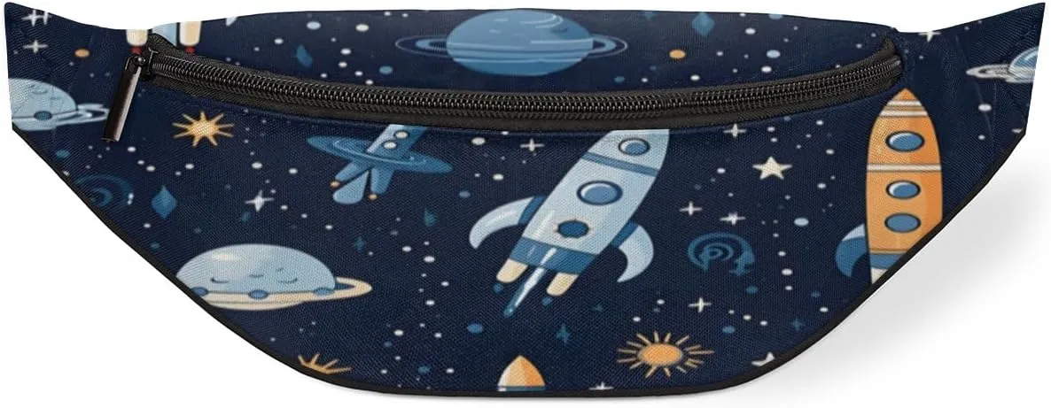 Fanny Pack for Women Men Waist Pack Cartoon Rockets Planet Crossbody Bag with Adjustable Straps for Hiking Running Walking Travel Cycling