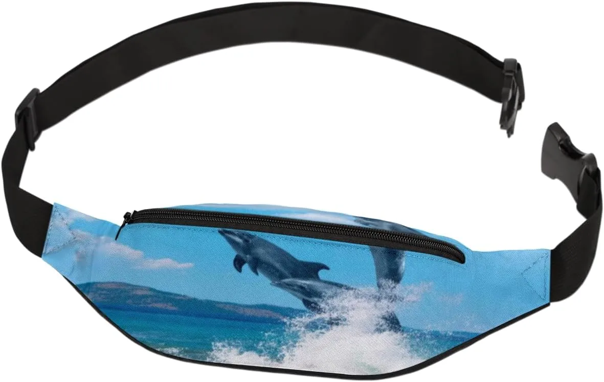 Fanny Pack for Women Men Waist Pack Jumping Dolphin Crossbody Bag with Adjustable Straps for Hiking Running Walking Travel Cycling