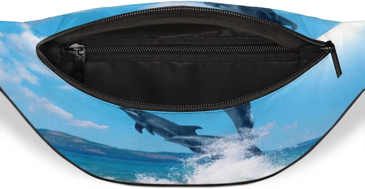 Fanny Pack for Women Men Waist Pack Jumping Dolphin Crossbody Bag with Adjustable Straps for Hiking Running Walking Travel Cycling
