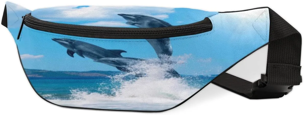 Fanny Pack for Women Men Waist Pack Jumping Dolphin Crossbody Bag with Adjustable Straps for Hiking Running Walking Travel Cycling