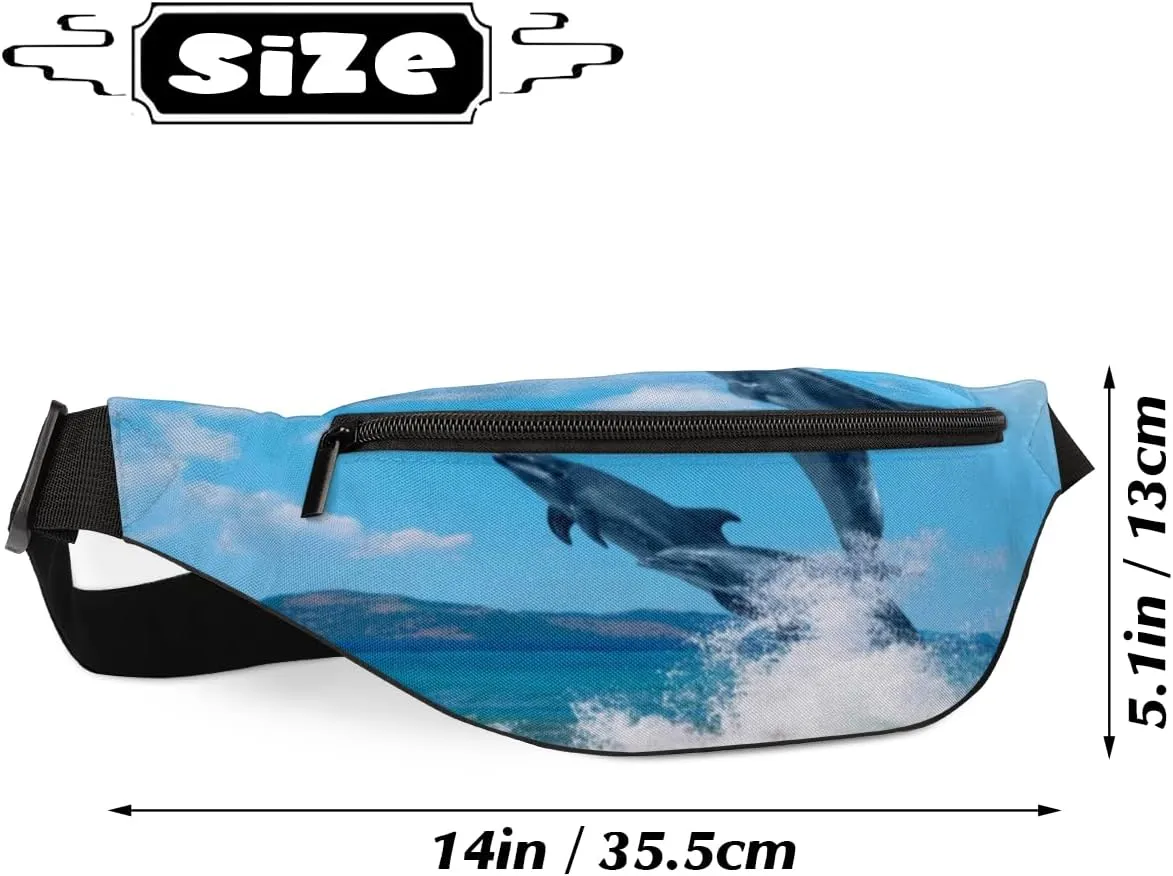 Fanny Pack for Women Men Waist Pack Jumping Dolphin Crossbody Bag with Adjustable Straps for Hiking Running Walking Travel Cycling