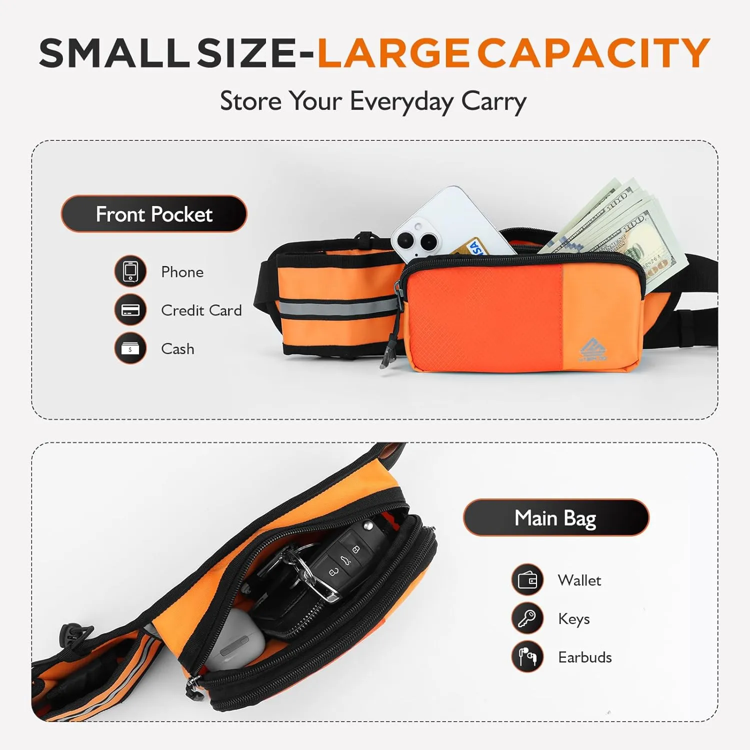 Fanny Pack for Women Men with Water Bottle Holder,Waist Bag for Hiking,Travel,Running,Dog Walking,Workout,Cycling (Orange)