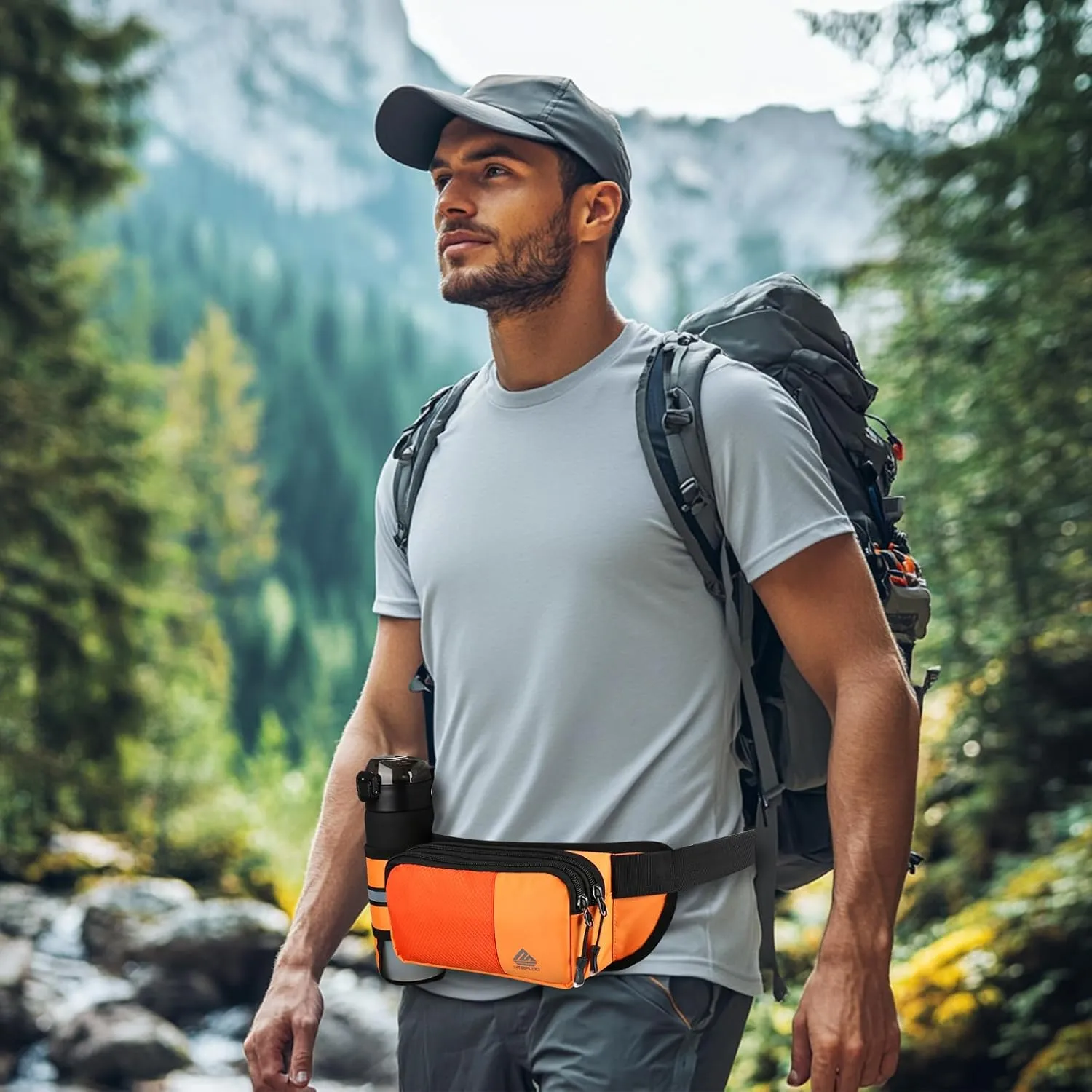 Fanny Pack for Women Men with Water Bottle Holder,Waist Bag for Hiking,Travel,Running,Dog Walking,Workout,Cycling (Orange)