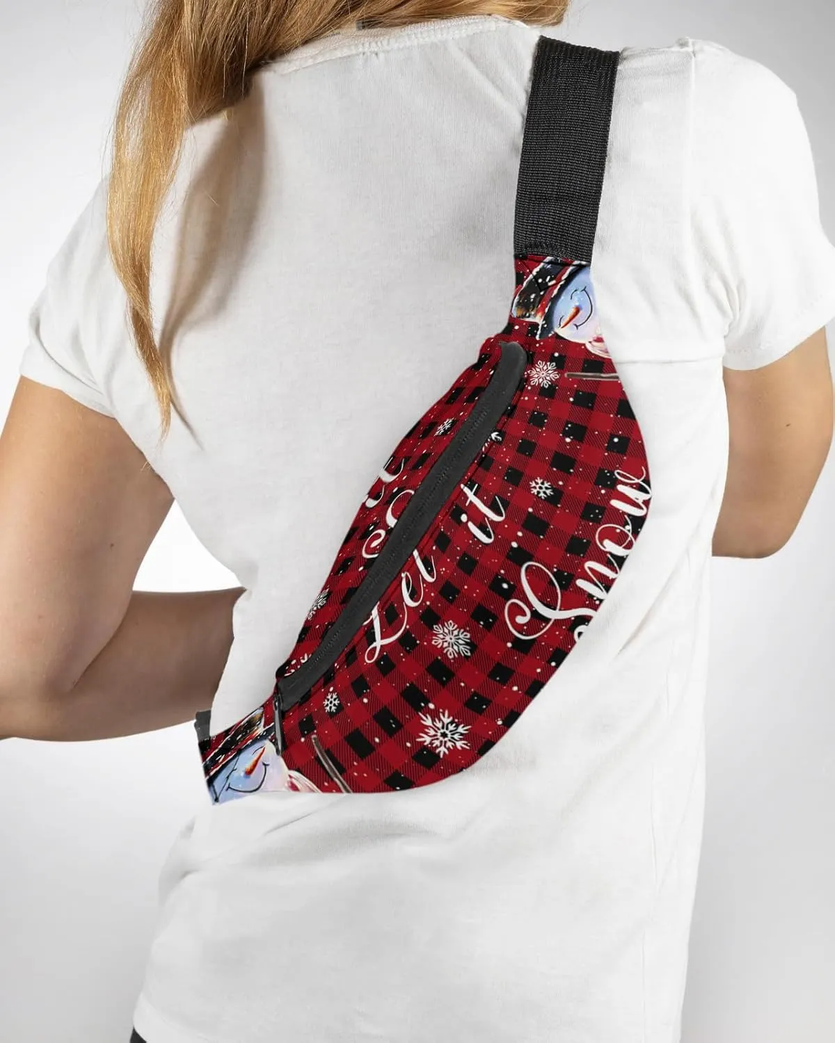 Fanny Pack,Christmas Snowman Snowflake Bird Scarf Oil Lamp Winter Red And Black Plaid Waist Packs with Adjustable Belt,Casual Bag Bum Bags for Travel Sports Running 14"x5"