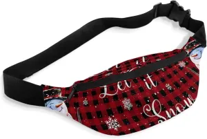 Fanny Pack,Christmas Snowman Snowflake Bird Scarf Oil Lamp Winter Red And Black Plaid Waist Packs with Adjustable Belt,Casual Bag Bum Bags for Travel Sports Running 14"x5"