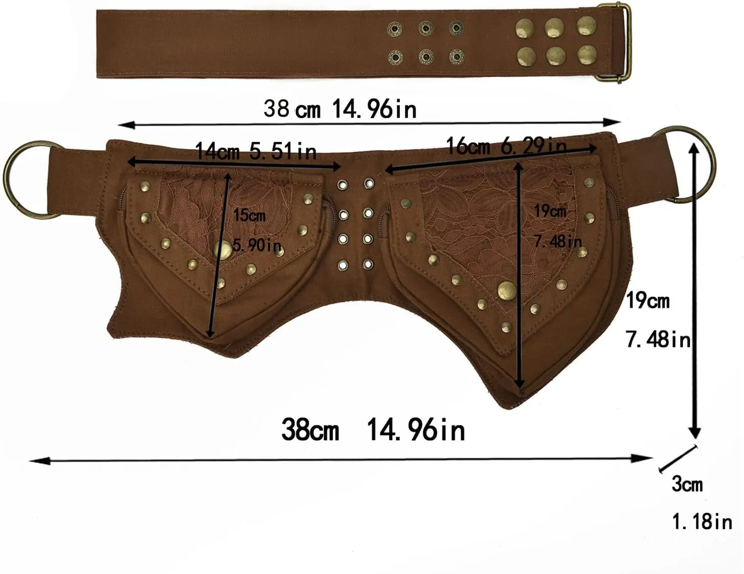 Fanny Packs for women fashionable,Fanny Pack Lace Waist Bag Pouch Utility Belt Fanny bag Waist Pack for Sports Hiking Travel Renaissance Faire Festival Fanny Pack 12/Brown
