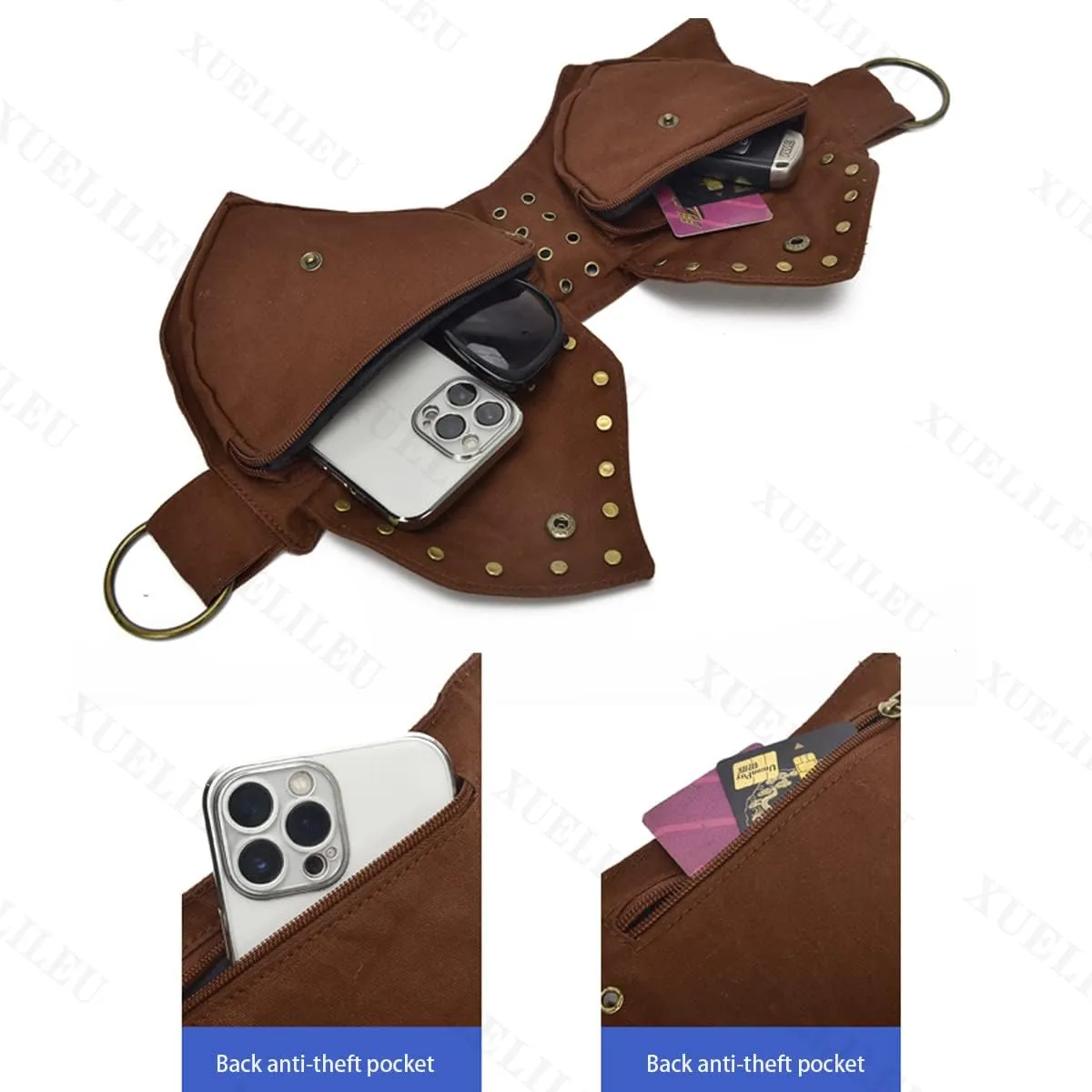 Fanny Packs for women fashionable,Fanny Pack Lace Waist Bag Pouch Utility Belt Fanny bag Waist Pack for Sports Hiking Travel Renaissance Faire Festival Fanny Pack 12/Brown